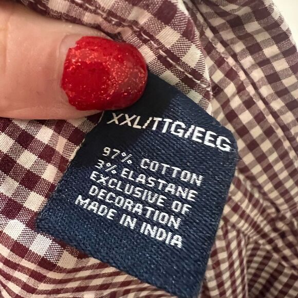 Chaps size XXL burgundy & white check button down shirt - Picture 6 of 7